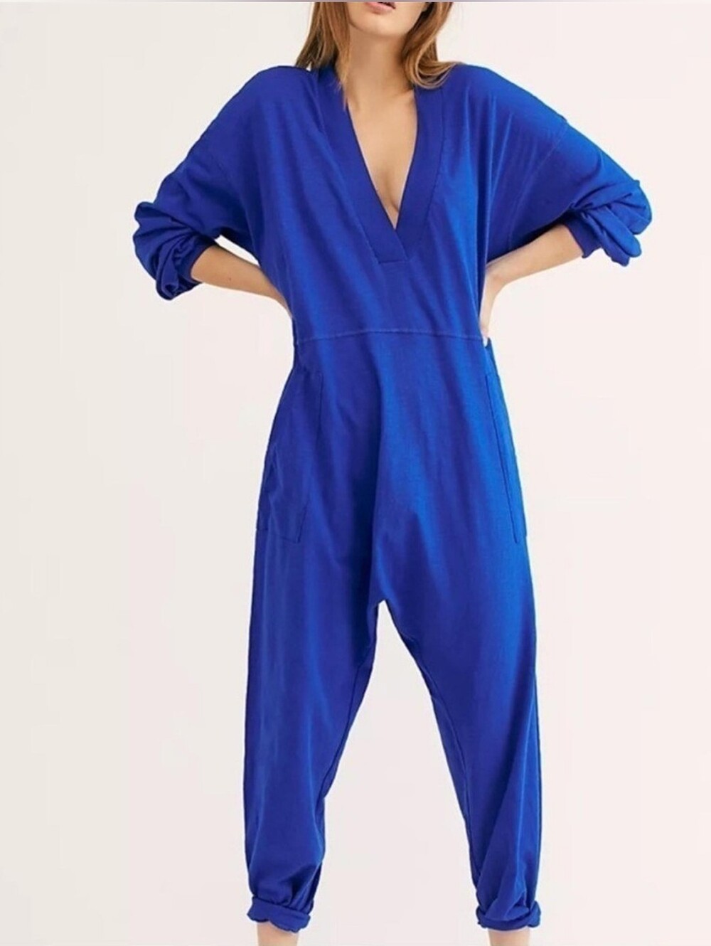 NWOT Free People Blue V-Neck Just Because Jumpsuit